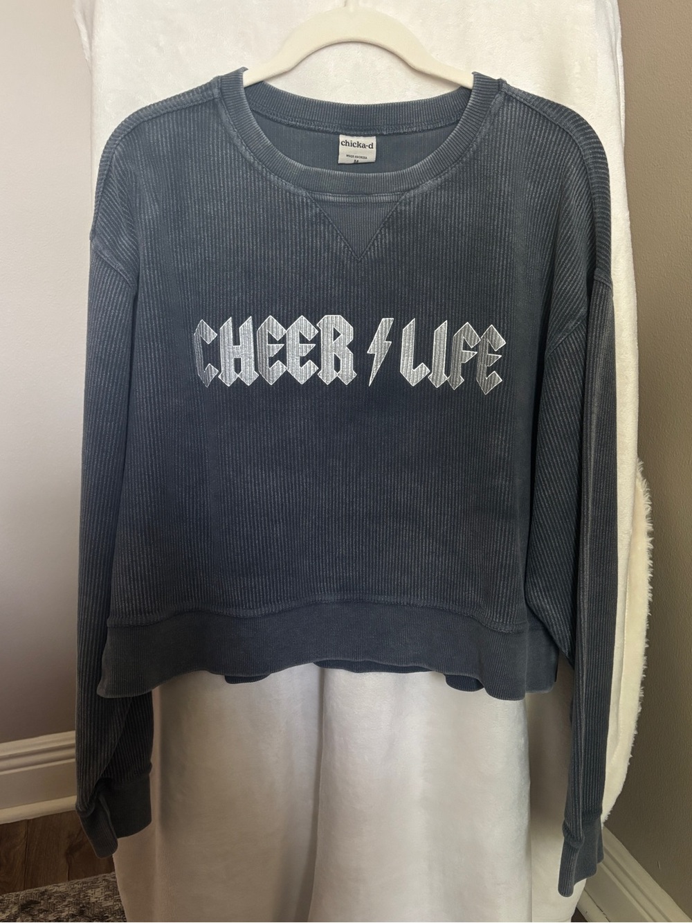 Chicka-d Grey 'Cheer Life' Ribbed Sweatshirt